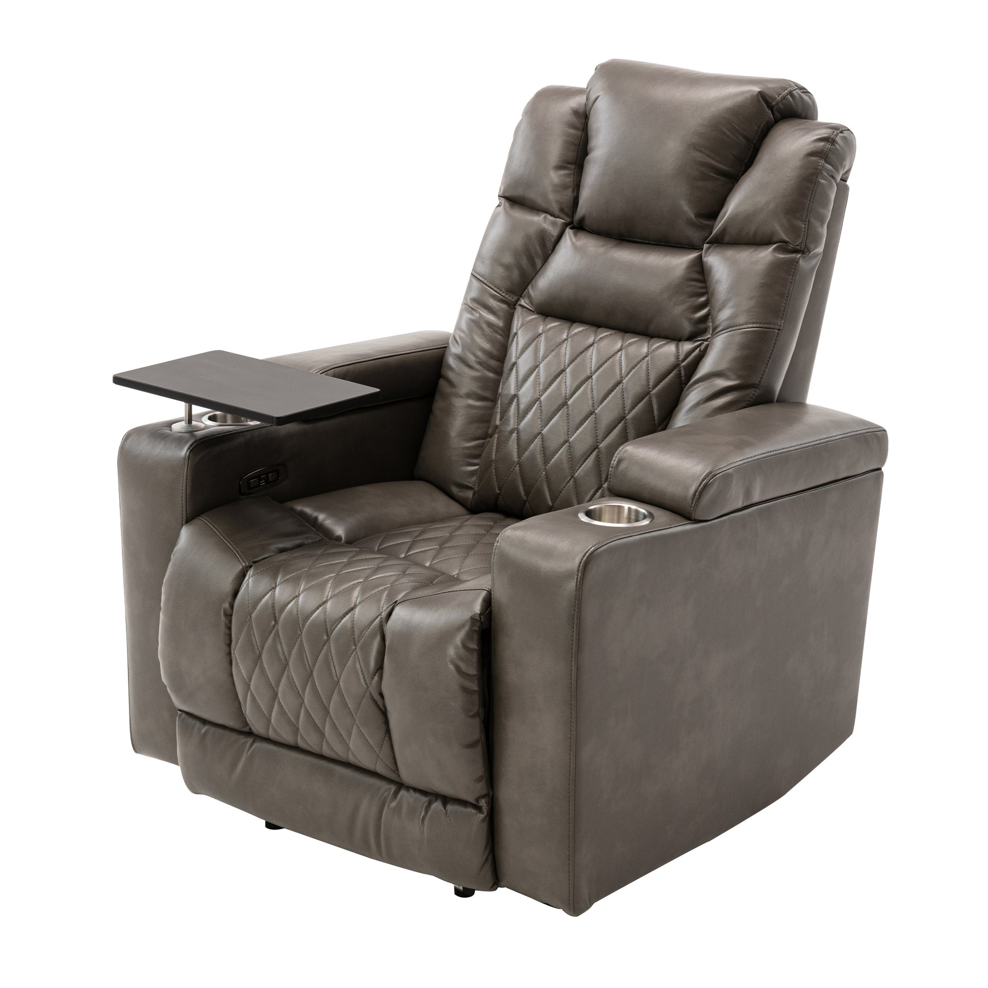 Power Motion Recliner With Usb Charging Port And Hidden Arm Storage, Home Theater Seating With 2 Convenient Cup Holders Design And 360 Swivel Tray Table Old Sku: Sg000441Aaa Grey Metal & Wood