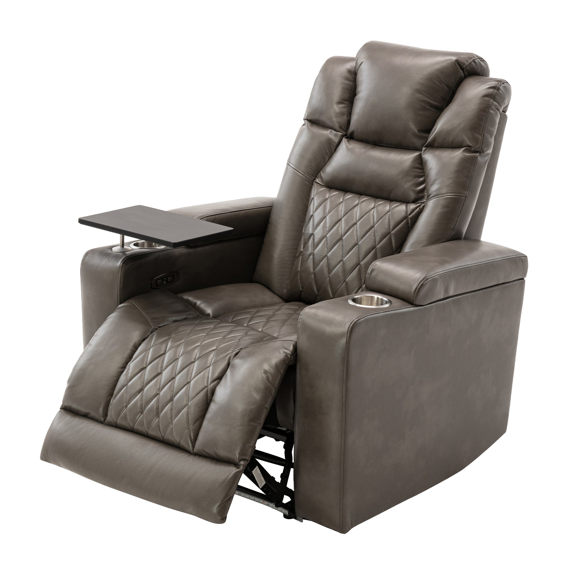 Power Motion Recliner With Usb Charging Port And Hidden Arm Storage, Home Theater Seating With 2 Convenient Cup Holders Design And 360 Swivel Tray Table Old Sku: Sg000441Aaa Grey Metal & Wood