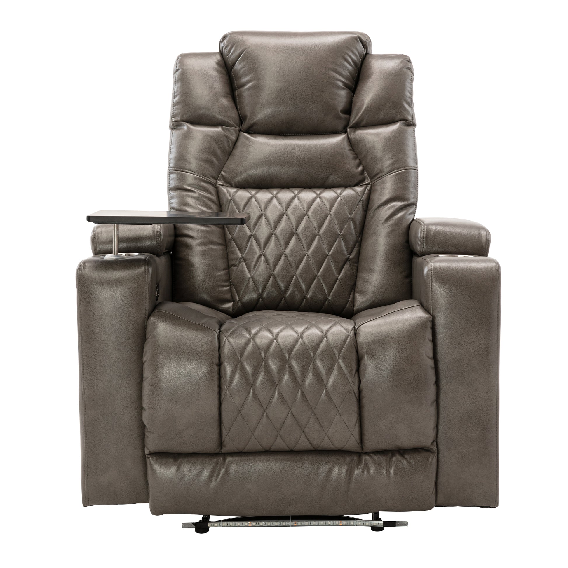 Power Motion Recliner With Usb Charging Port And Hidden Arm Storage, Home Theater Seating With 2 Convenient Cup Holders Design And 360 Swivel Tray Table Old Sku: Sg000441Aaa Grey Metal & Wood