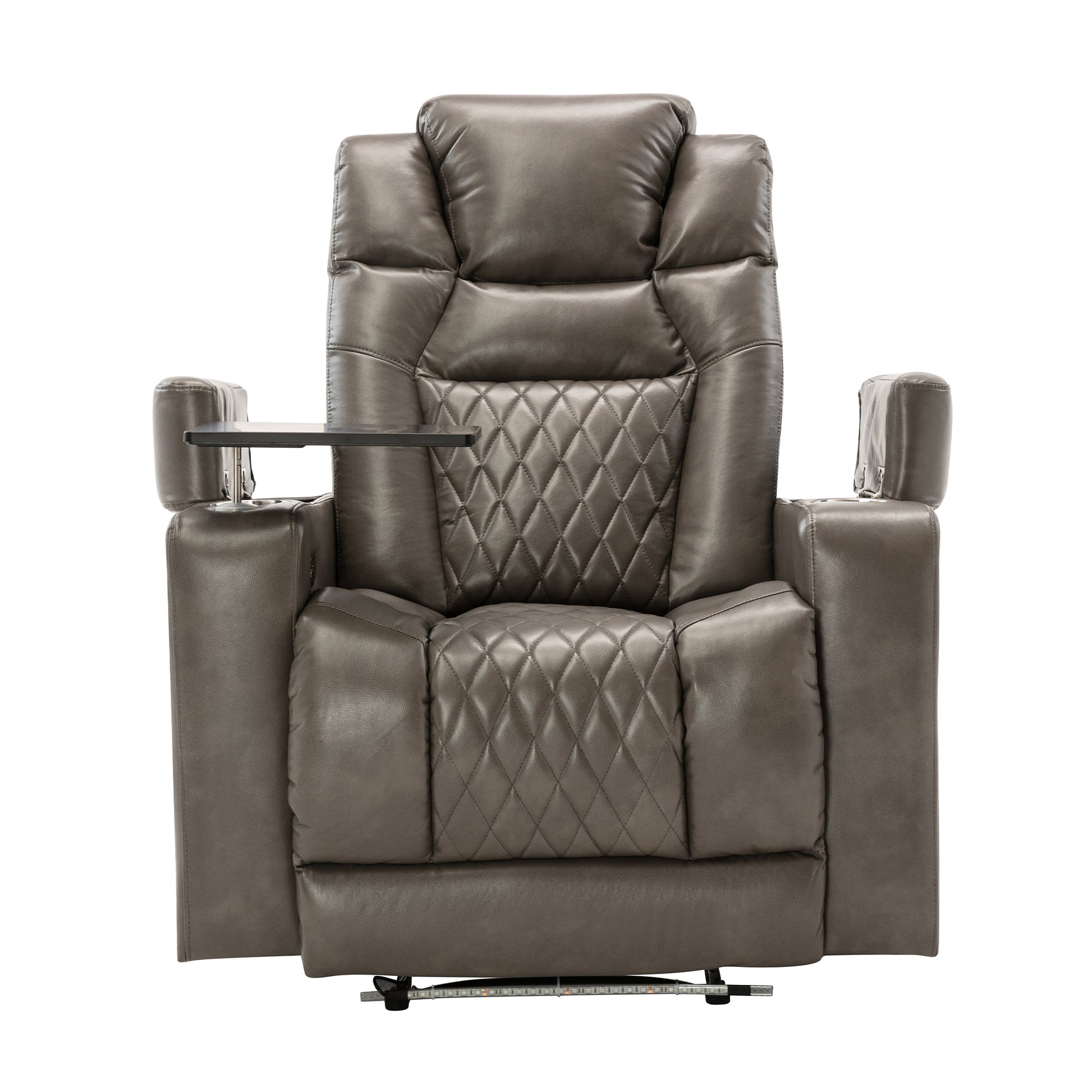 Power Motion Recliner With Usb Charging Port And Hidden Arm Storage, Home Theater Seating With 2 Convenient Cup Holders Design And 360 Swivel Tray Table Old Sku: Sg000441Aaa Grey Metal & Wood