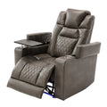 Power Motion Recliner With Usb Charging Port And Hidden Arm Storage, Home Theater Seating With 2 Convenient Cup Holders Design And 360 Swivel Tray Table Old Sku: Sg000441Aaa Grey Metal & Wood