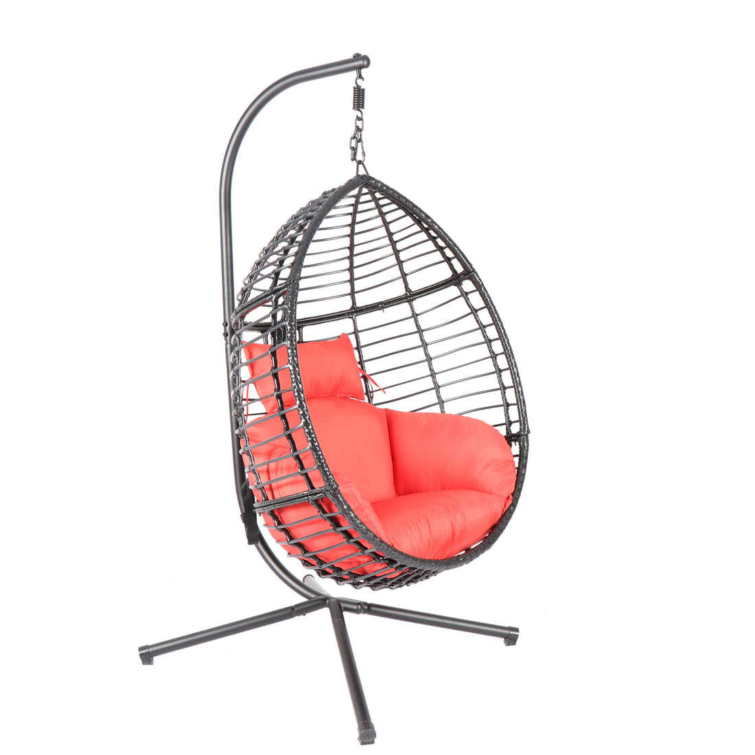 Swing Egg Chair With Stand, High Quality Modern Design, 37.4X37.4X76.77 Red Red Rattan Steel