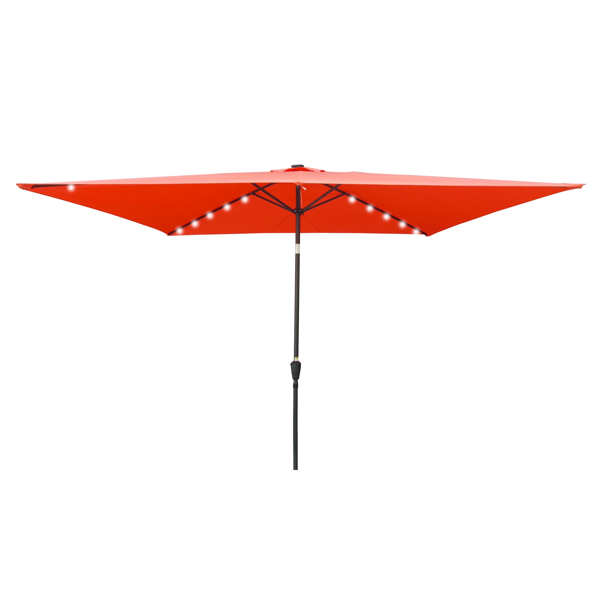 10 X 6.5T Rectangular Patio Solar Led Lighted Outdoor Umbrellas With Crank And Push Button Tilt For Garden Backyard Pool Swimming Pool Light Brick Red Steel