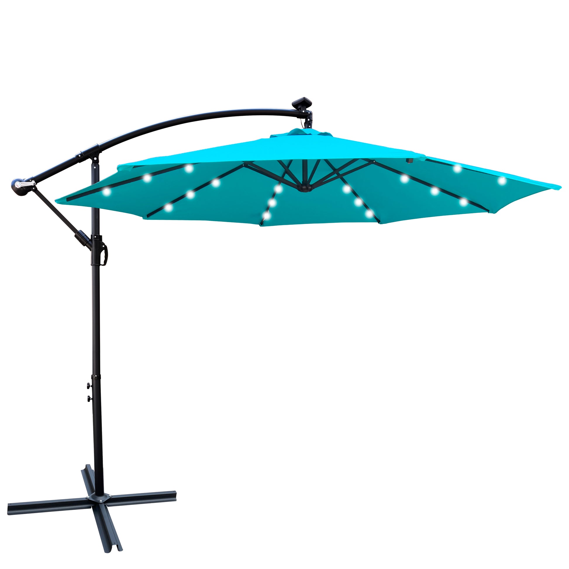 10 Ft Outdoor Patio Umbrella Solar Powered Led Lighted Sun Shade Market Waterproof 8 Ribs Umbrella With Crank And Cross Base For Garden Deck Backyard Pool Shade Outside Deck Swimming Pool Turquoise