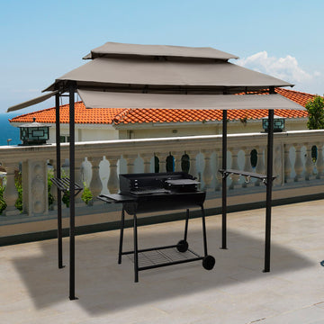 8X4Ft Grill Gazebo,Metal Gazebo With Soft Top Canopy And Steel Frame With Hook And Bar Counters,Mushroom Fabric Mushroom Steel