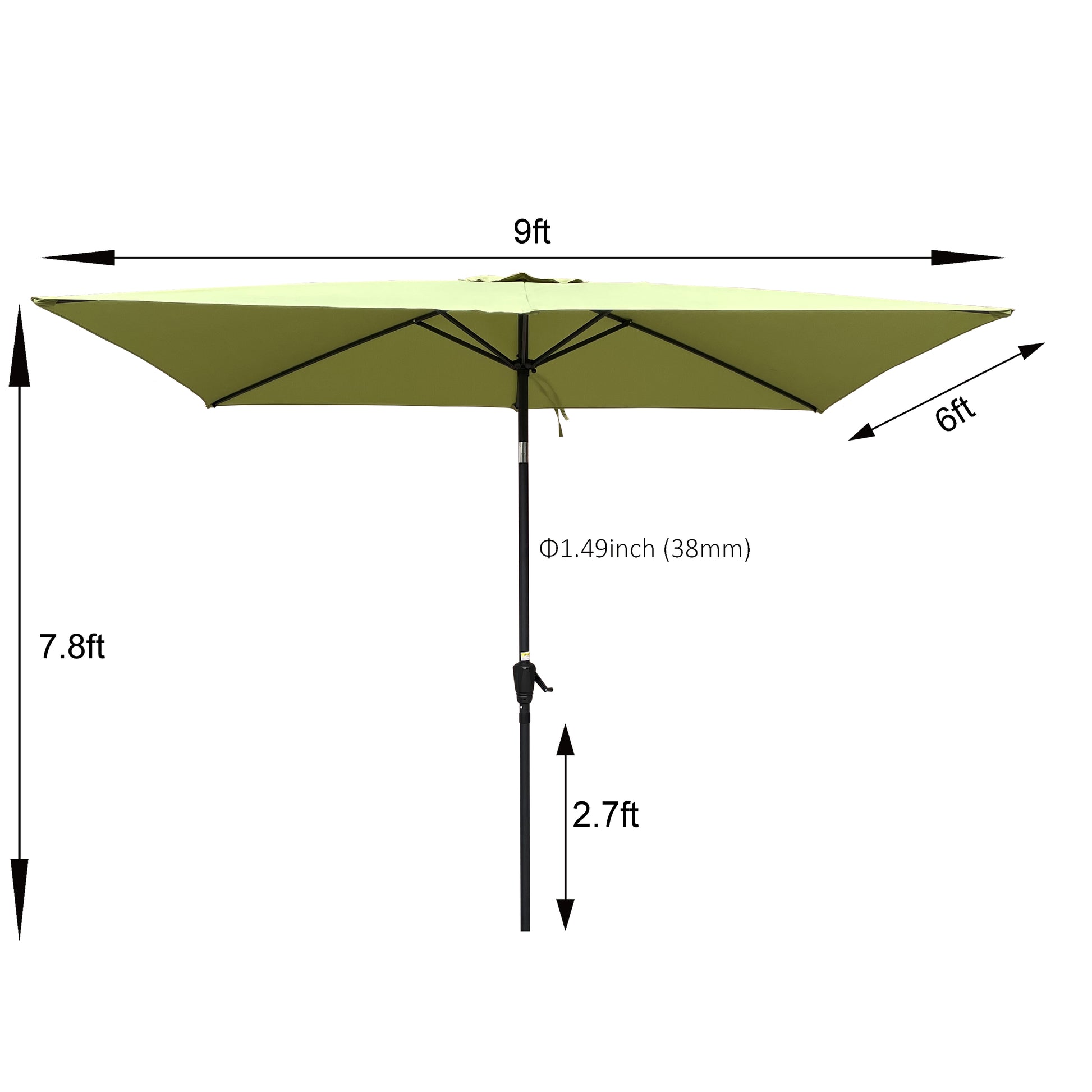 6 X 9Ft Patio Umbrella Outdoor Waterproof Umbrella With Crank And Push Button Tilt Without Flap For Garden Backyard Pool Swimming Pool Market Lime Green Steel