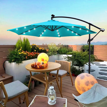 10 Ft Outdoor Patio Umbrella Solar Powered Led Lighted Sun Shade Market Waterproof 8 Ribs Umbrella With Crank And Cross Base For Garden Deck Backyard Pool Shade Outside Deck Swimming Pool Turquoise