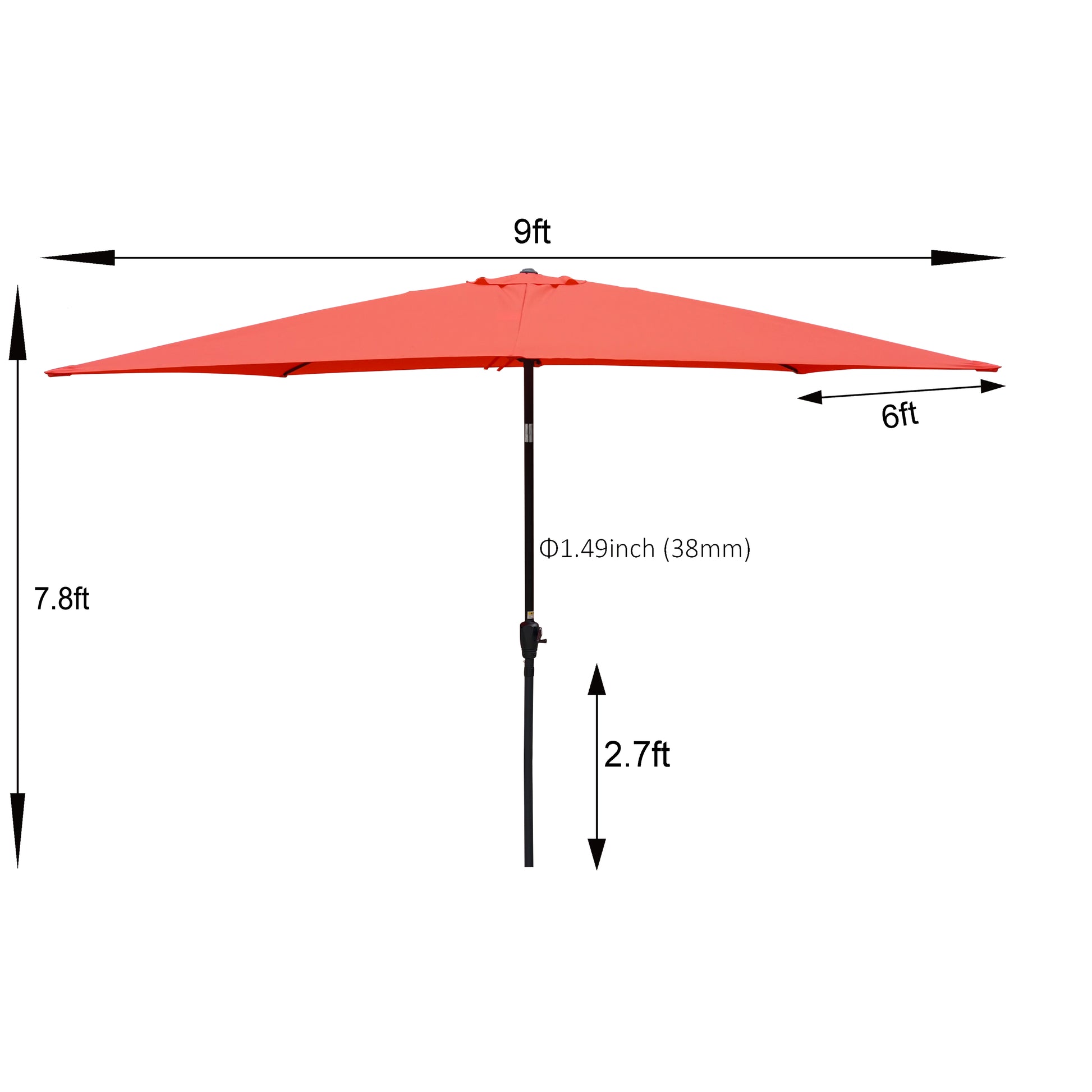 6 X 9Ft Patio Umbrella Outdoor Waterproof Umbrella With Crank And Push Button Tilt Without Flap For Garden Backyard Pool Swimming Pool Market Brick Red Steel