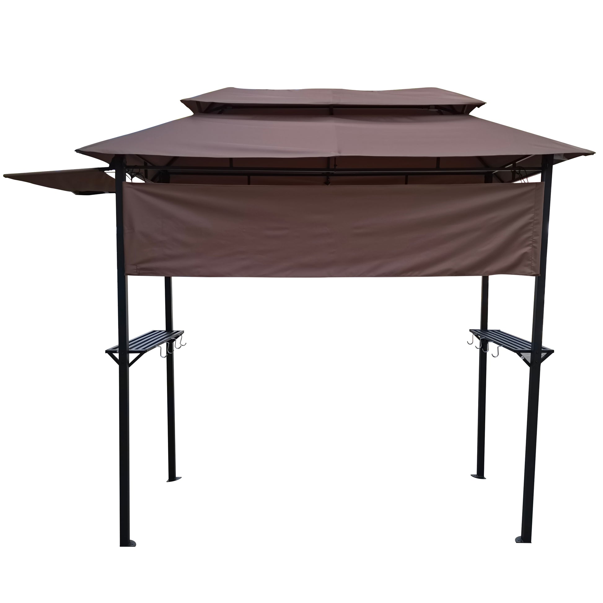 8X4Ft Grill Gazebo,Metal Gazebo With Soft Top Canopy And Steel Frame With Hook And Bar Counters,Fabric Light Brown Light Brown Steel