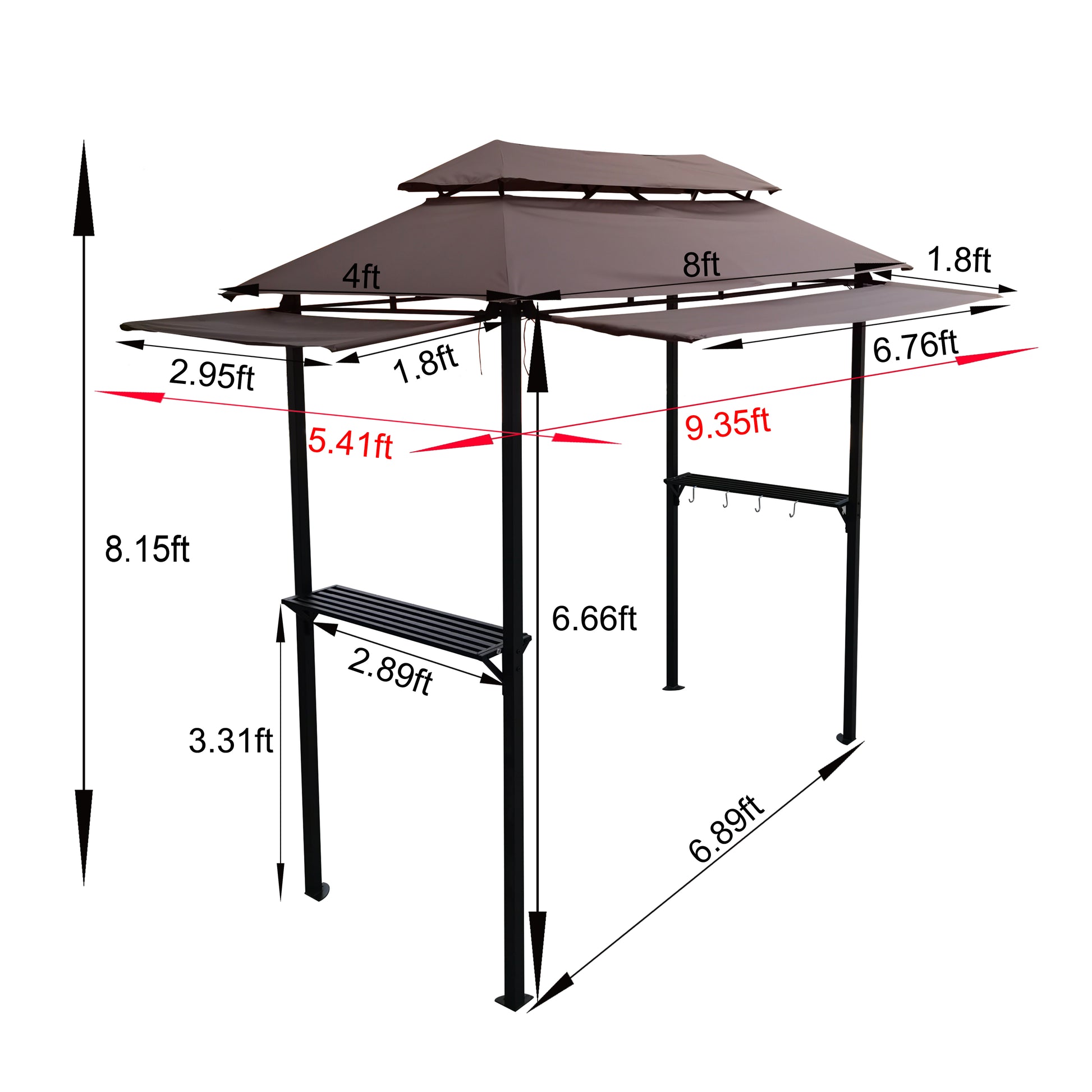 8X4Ft Grill Gazebo,Metal Gazebo With Soft Top Canopy And Steel Frame With Hook And Bar Counters,Fabric Light Brown Light Brown Steel