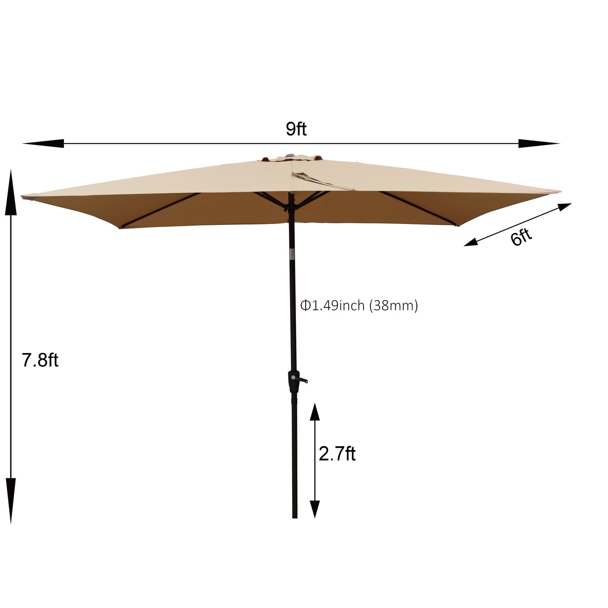 6 X 9Ft Patio Umbrella Outdoor Waterproof Umbrella With Crank And Push Button Tilt Without Flap For Garden Backyard Pool Swimming Pool Market Brown Steel