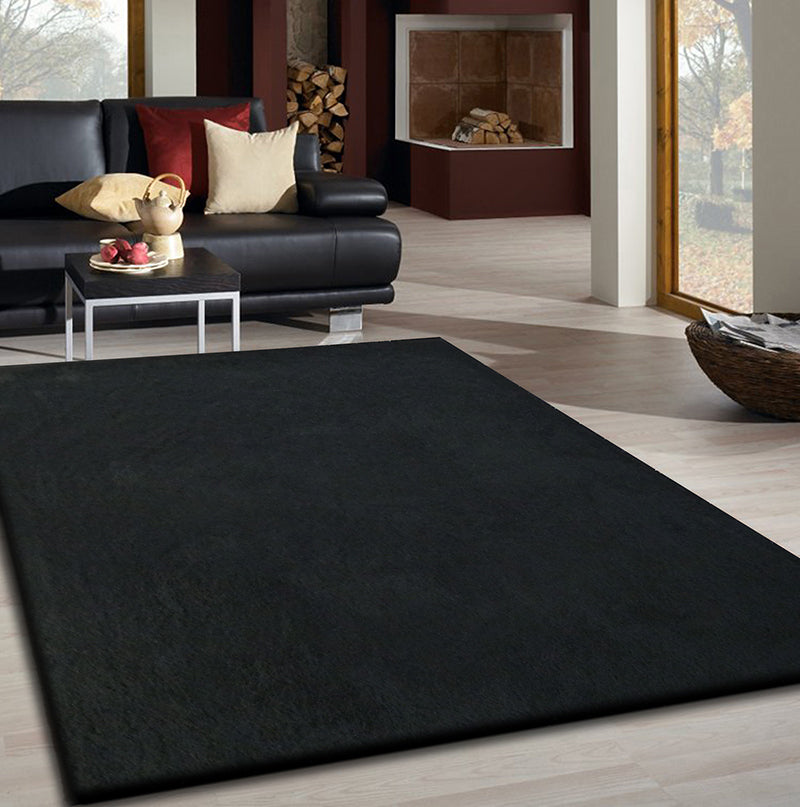 "Fancy Shaggy" Hand Tufted Area Rug Black Polyester