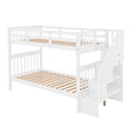 Stairway Twin Over Twin Bunk Bed With Storage And Guard Rail For Bedroom, Dorm, White Color Old Sku :Lp000109Aak White Solid Wood