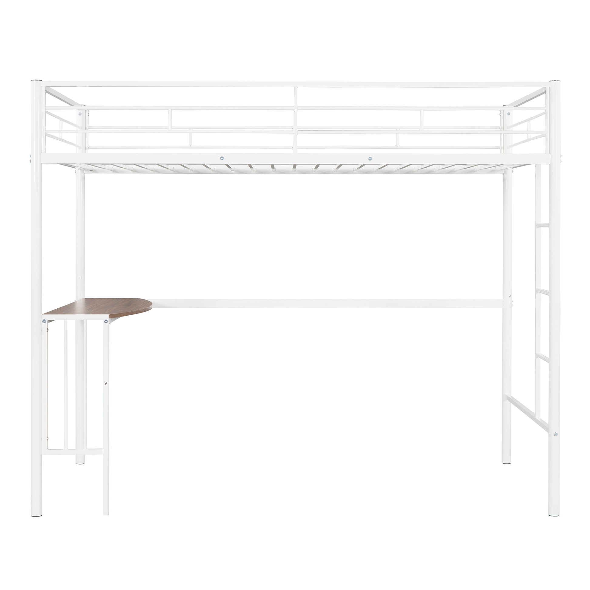 Twin Over Full Metal Bunk Bed With Desk, Ladder And Quality Slats For Bedroom, Metallic White Old Sku :Lp000092Aak White Metal