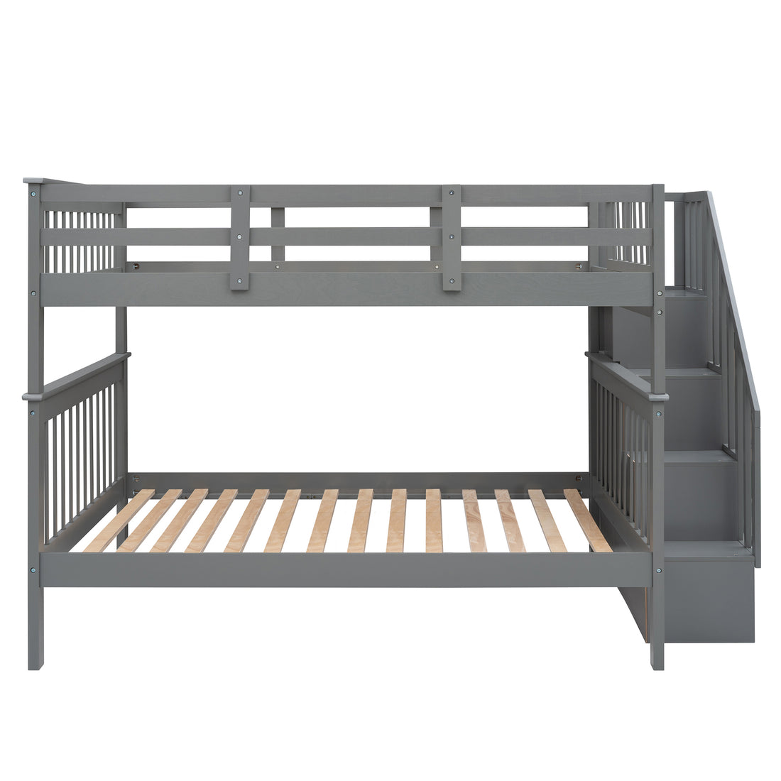 Stairway Full Over Full Bunk Bed With Storage And Guard Rail For Bedroom, Dorm, Gray Old Sku:Lp000110Aae Gray Solid Wood