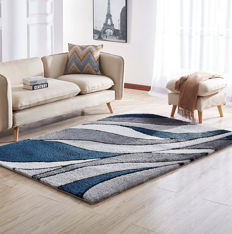 "Aria Collection" Soft Pile Hand Tufted Shag Area Rug Blue Polyester