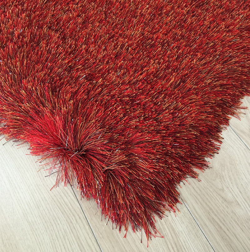 "Fancy Shaggy" Hand Tufted Area Rug Red Polyester