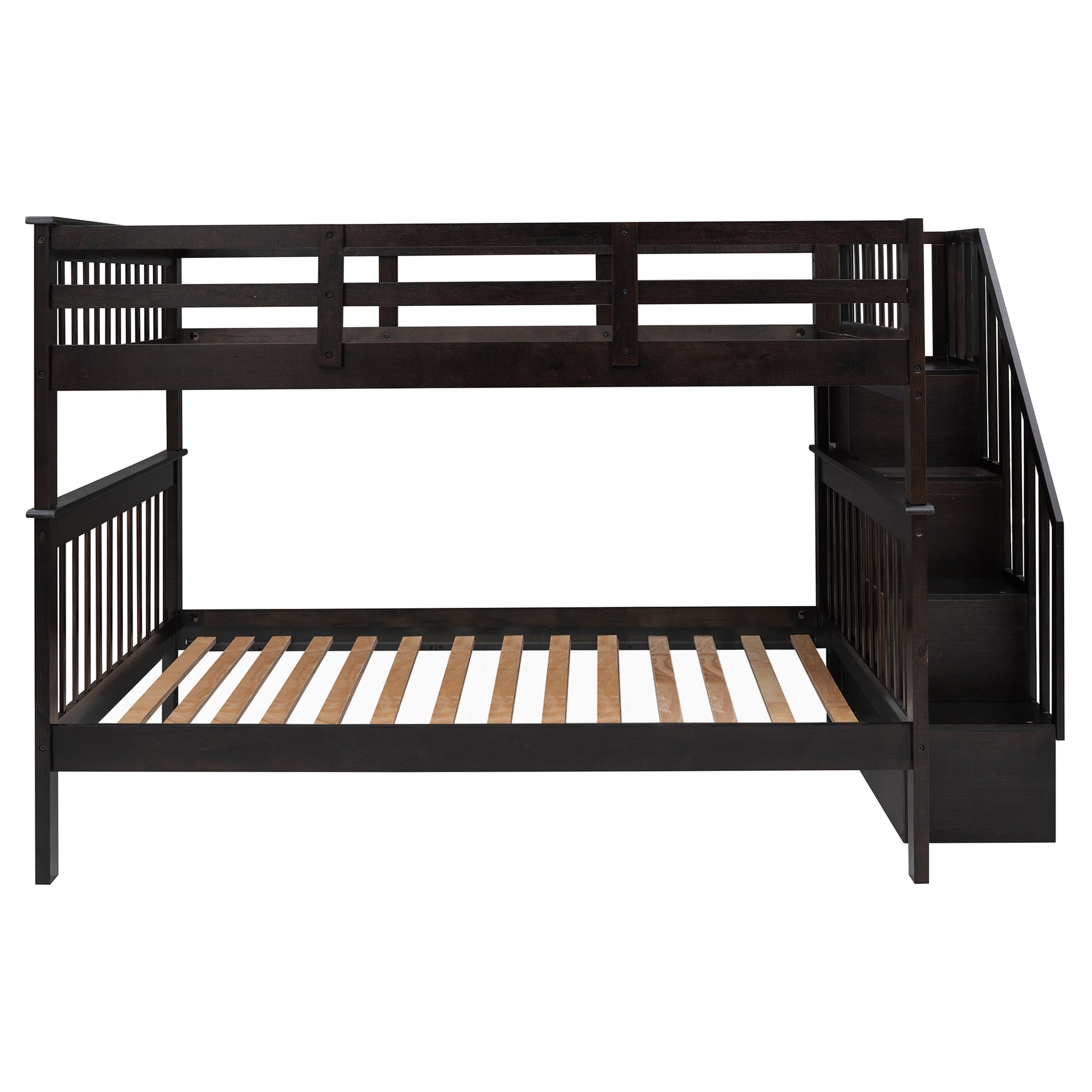 Stairway Full Over Full Bunk Bed With Storage And Guard Rail For Bedroom, Dorm, Espresso Old Sku:Lp000110Aap Espresso Solid Wood