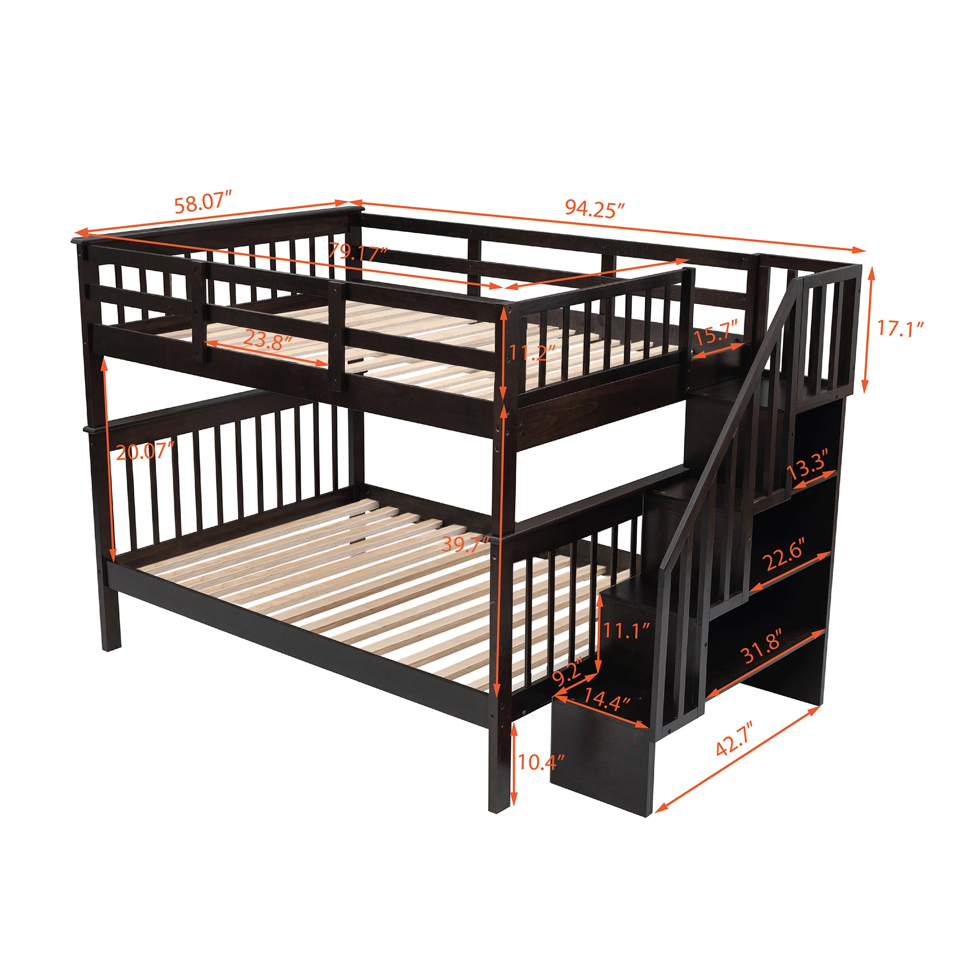 Stairway Full Over Full Bunk Bed With Storage And Guard Rail For Bedroom, Dorm, Espresso Old Sku:Lp000110Aap Espresso Solid Wood