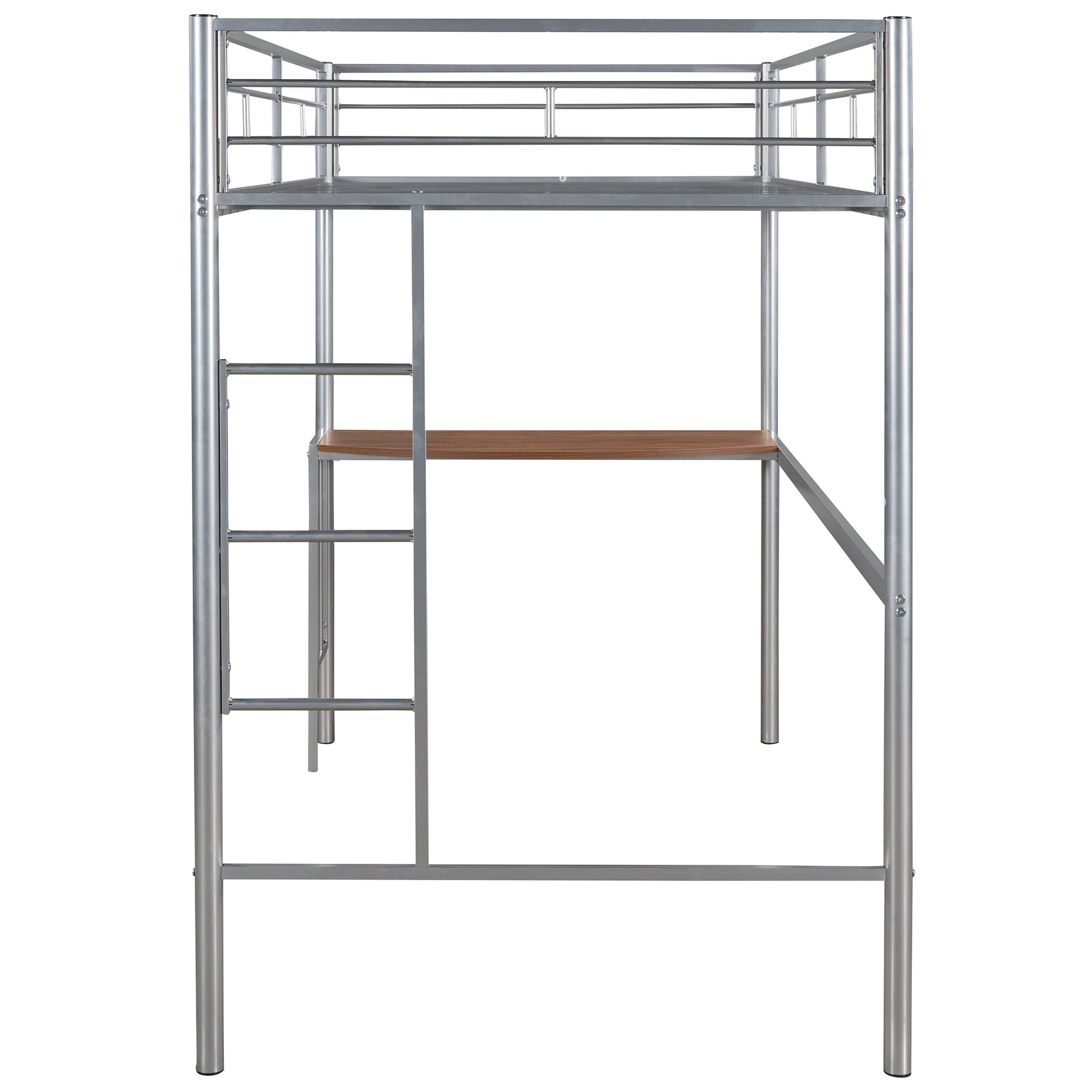 Twin Over Full Metal Bunk Bed With Desk, Ladder And Quality Slats For Bedroom, Metallic Silver Old Sku :Lp000092Aan Silver Metal