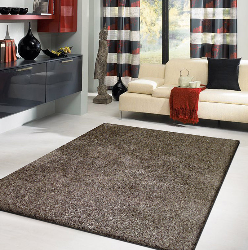 "Fancy Shaggy" Hand Tufted Area Rug Brown Polyester