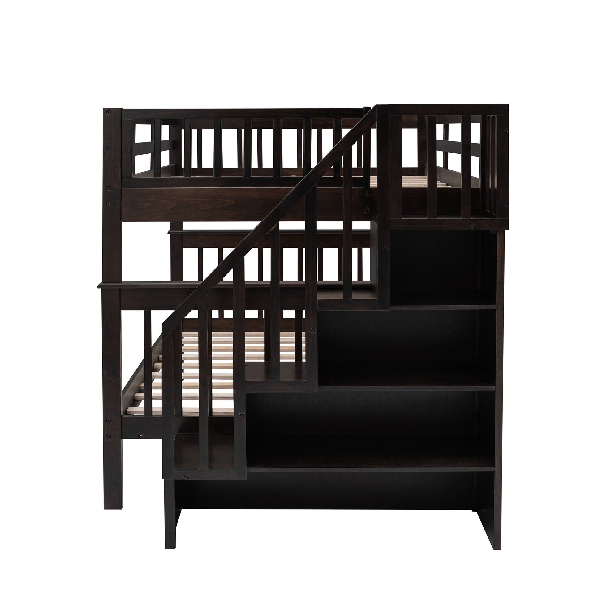 Stairway Full Over Full Bunk Bed With Storage And Guard Rail For Bedroom, Dorm, Espresso Old Sku:Lp000110Aap Espresso Solid Wood