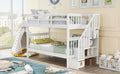 Stairway Twin Over Twin Bunk Bed With Storage And Guard Rail For Bedroom, Dorm, White Color Old Sku :Lp000109Aak White Solid Wood