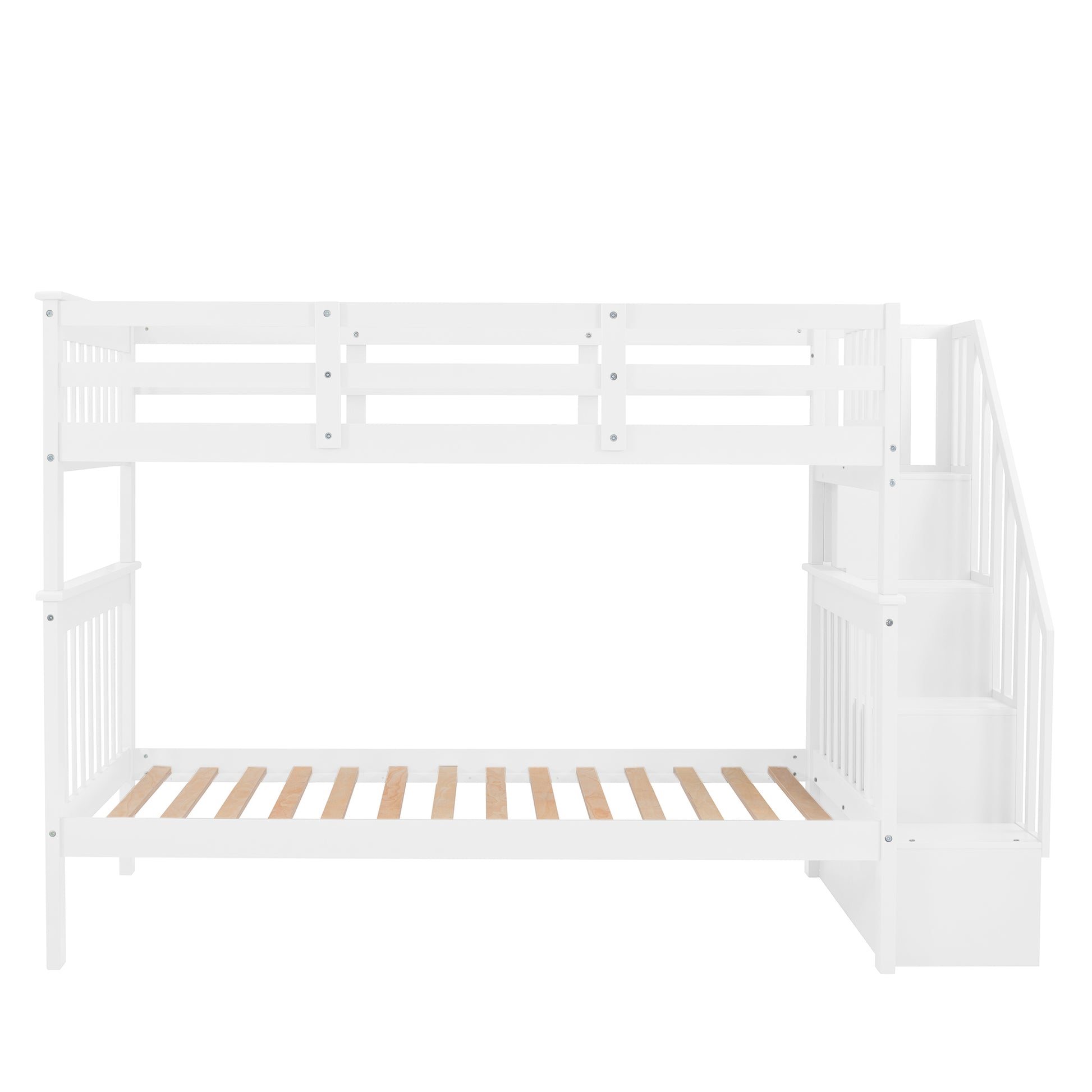 Stairway Twin Over Twin Bunk Bed With Storage And Guard Rail For Bedroom, Dorm, White Color Old Sku :Lp000109Aak White Solid Wood