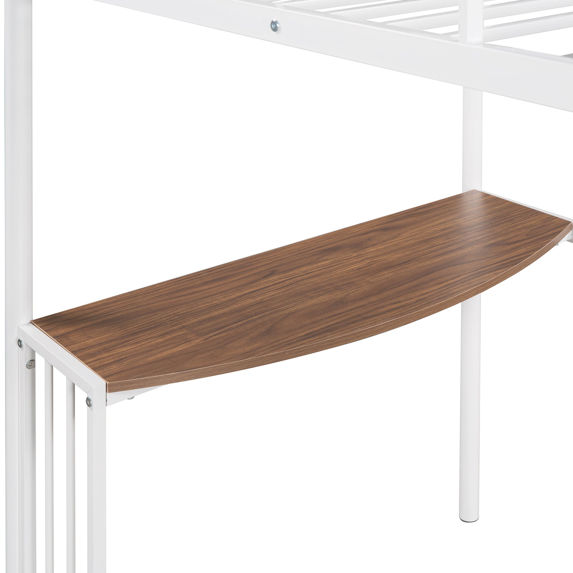 Twin Over Full Metal Bunk Bed With Desk, Ladder And Quality Slats For Bedroom, Metallic White Old Sku :Lp000092Aak White Metal