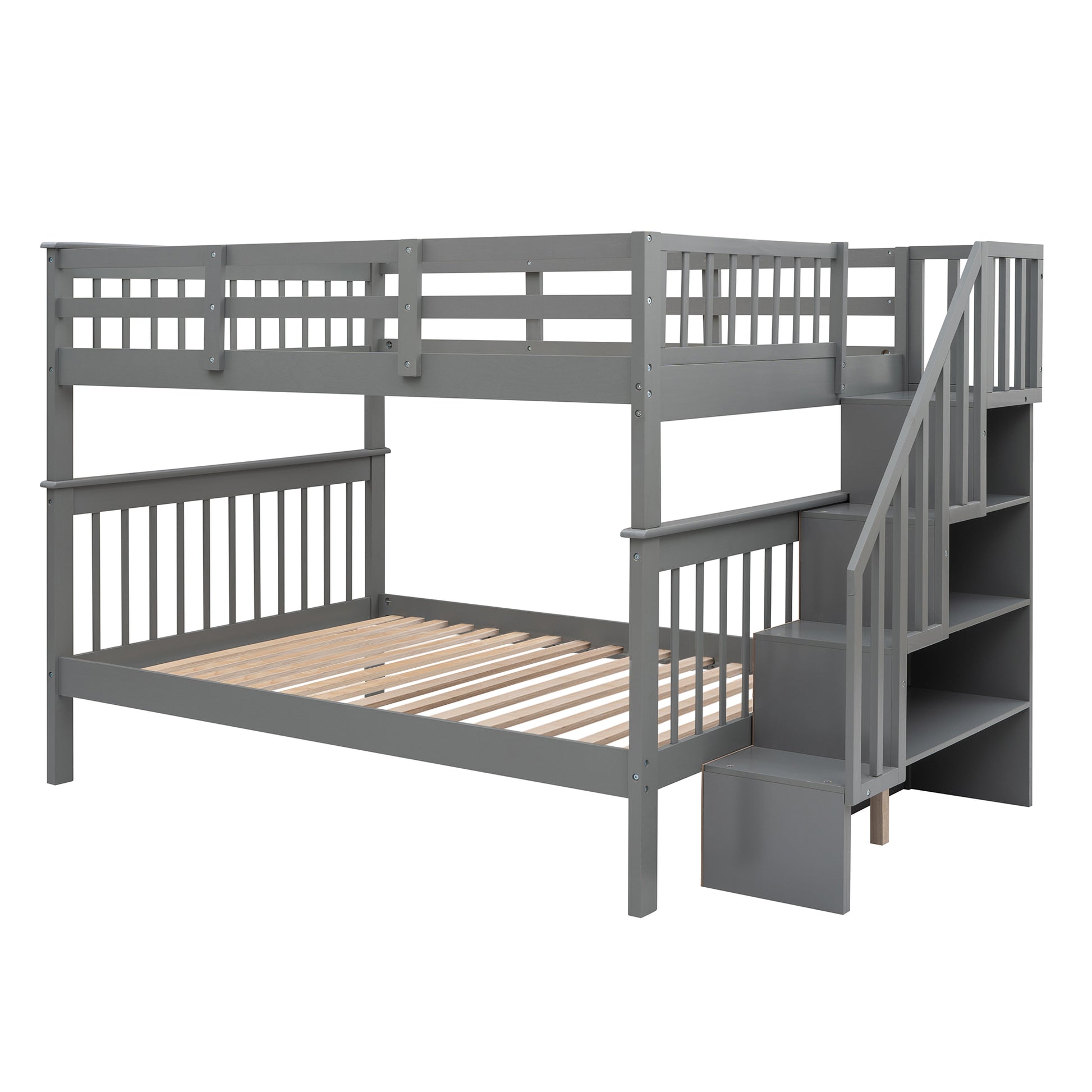 Stairway Full Over Full Bunk Bed With Storage And Guard Rail For Bedroom, Dorm, Gray Old Sku:Lp000110Aae Gray Solid Wood