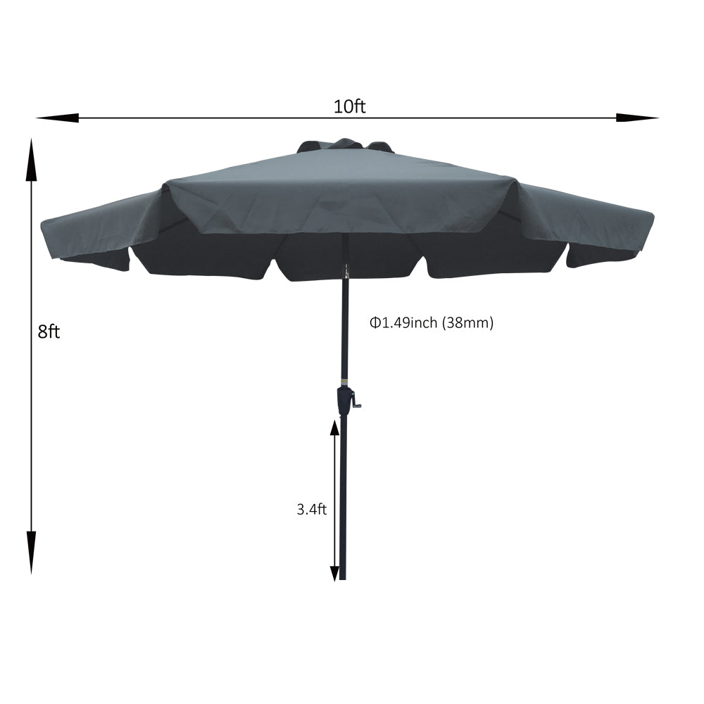 Outdoor Patio Umbrella 10Ft 3M With Flap ,8Pcs Ribs,With Tilt ,With Crank,Without Base, Grey Anthracite,Pole Size 38Mm 1.49Inch Dark Gray Metal