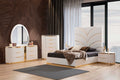 Laura Gold Detailed Upholstery King 6 Pc Made With Wood In White Box Spring Not Required King White Wood 6 Piece Set Bedroom Bed Included,Chest Included,Dresser Included,Mirror Included,Nightstand Included Contemporary,Modern Solid Wood Mdf Tufted Wood