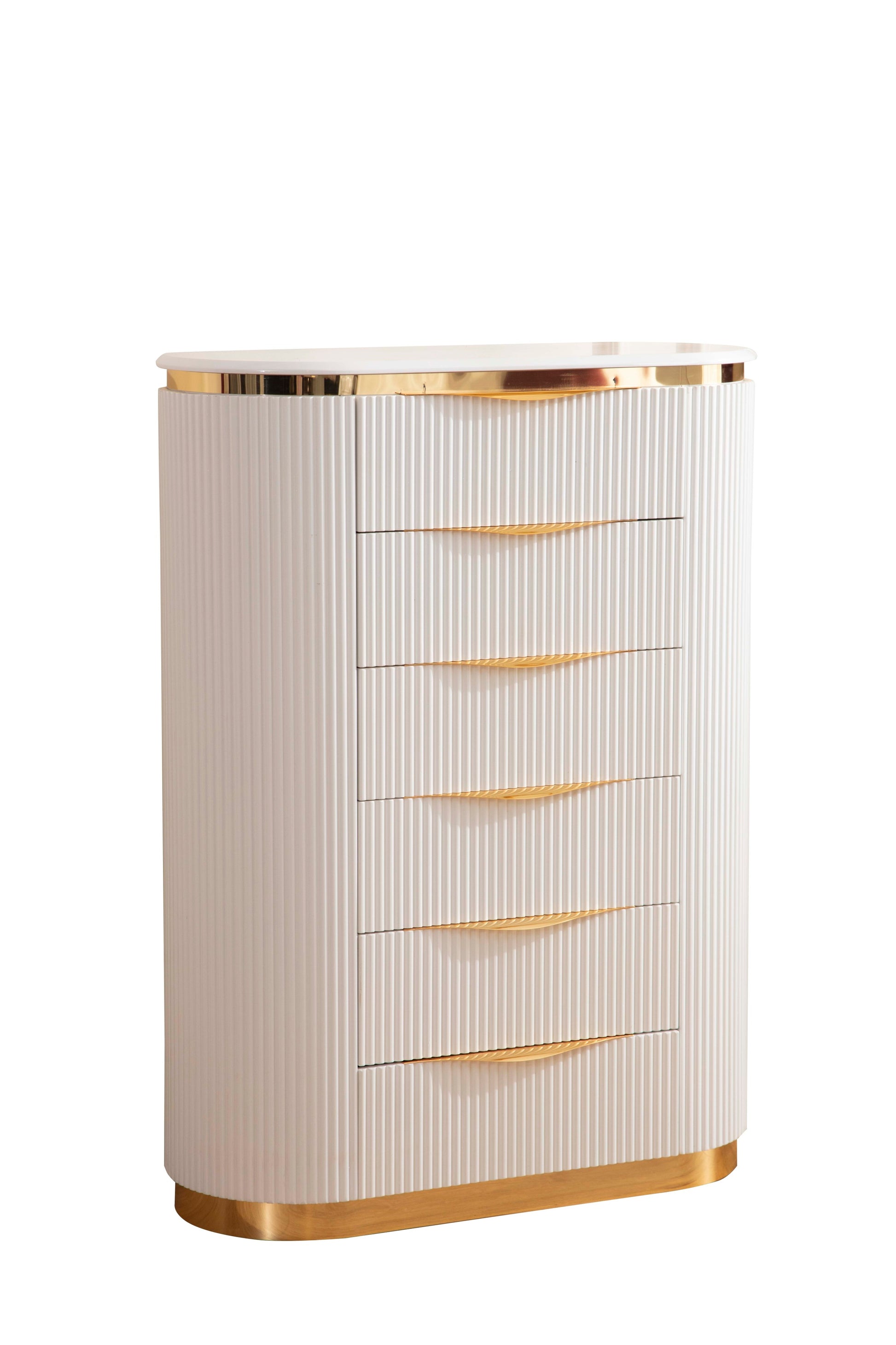 Laura Gold Detailed Chest Made With Wood In White White Drawer 5 Drawers & Above Ball Bearing Glides Bedroom Contemporary,Modern White Solid Wood Mdf Wood