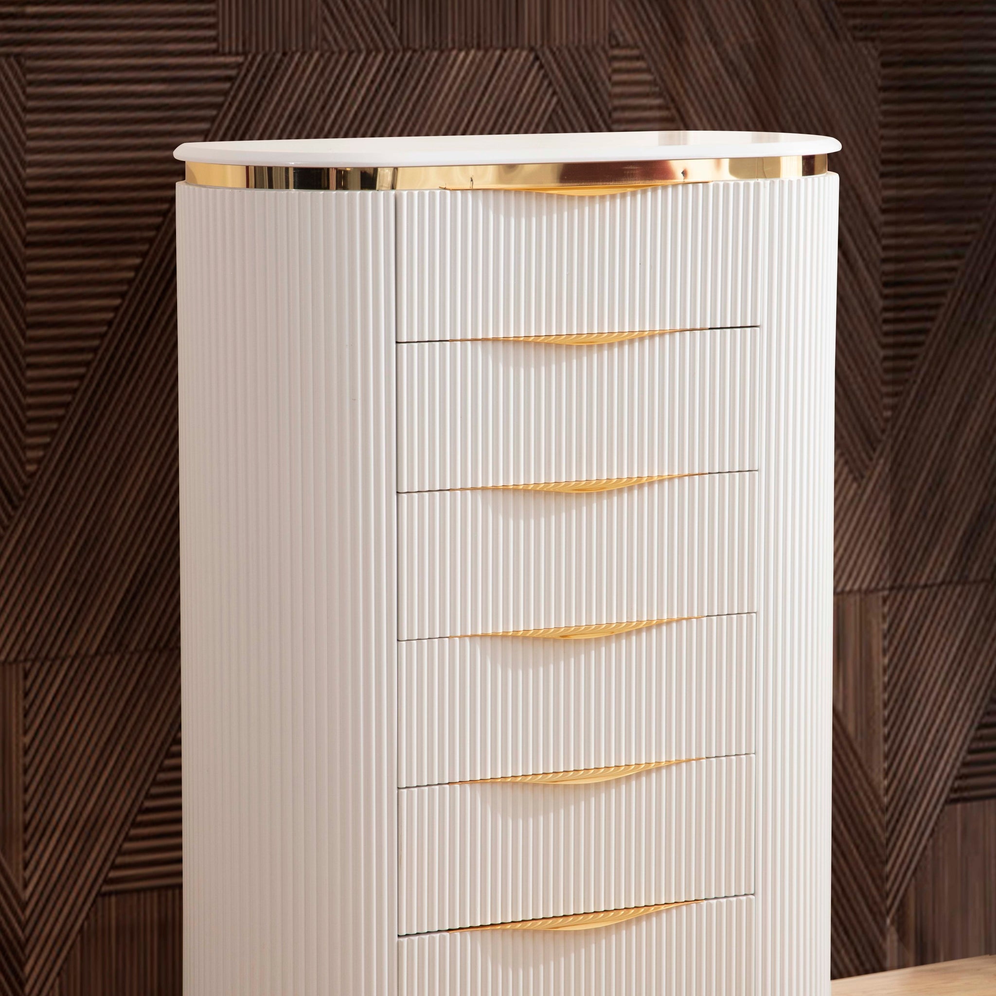 Laura Gold Detailed Chest Made With Wood In White White Drawer 5 Drawers & Above Ball Bearing Glides Bedroom Contemporary,Modern White Solid Wood Mdf Wood