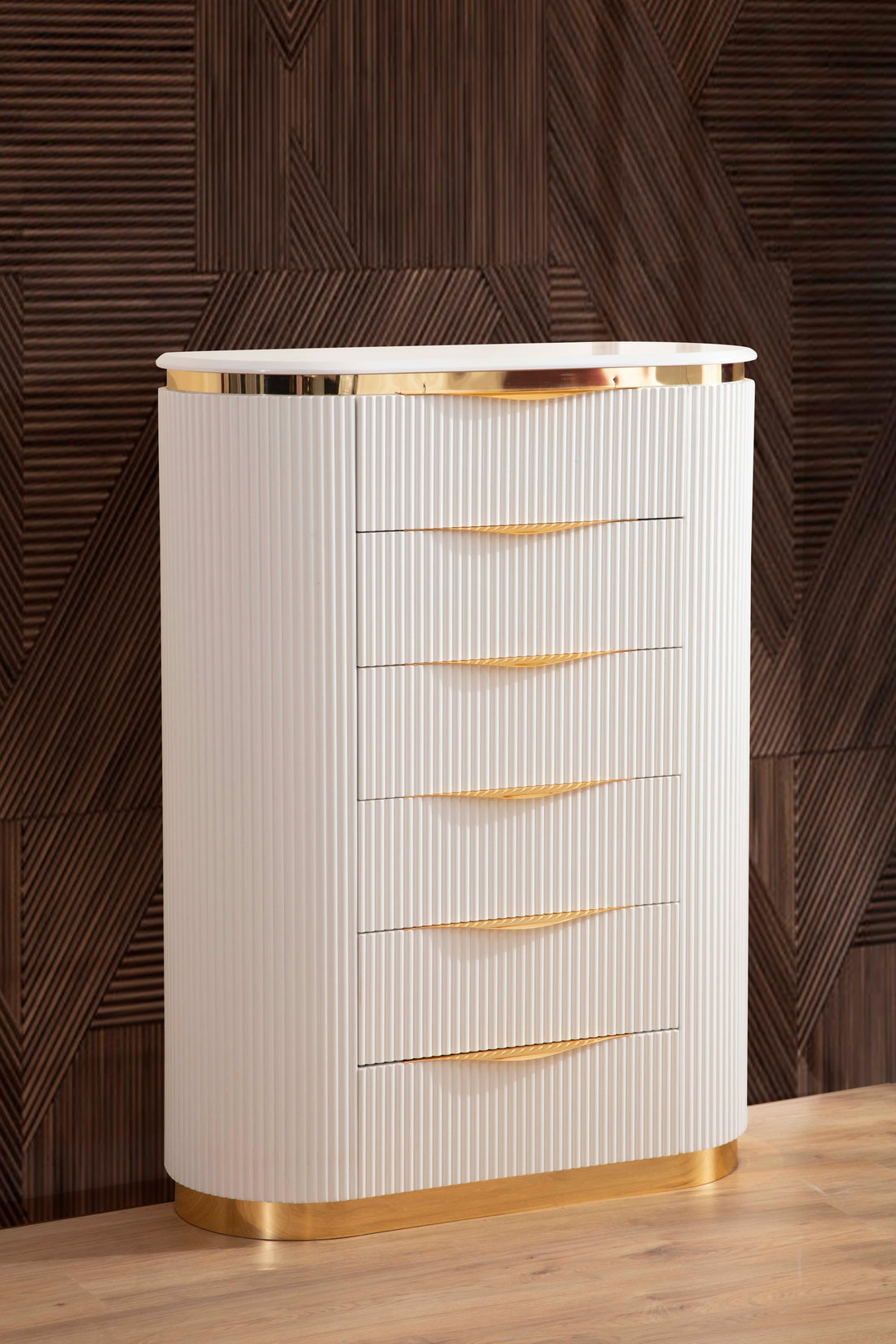 Laura Gold Detailed Chest Made With Wood In White White Drawer 5 Drawers & Above Ball Bearing Glides Bedroom Contemporary,Modern White Solid Wood Mdf Wood