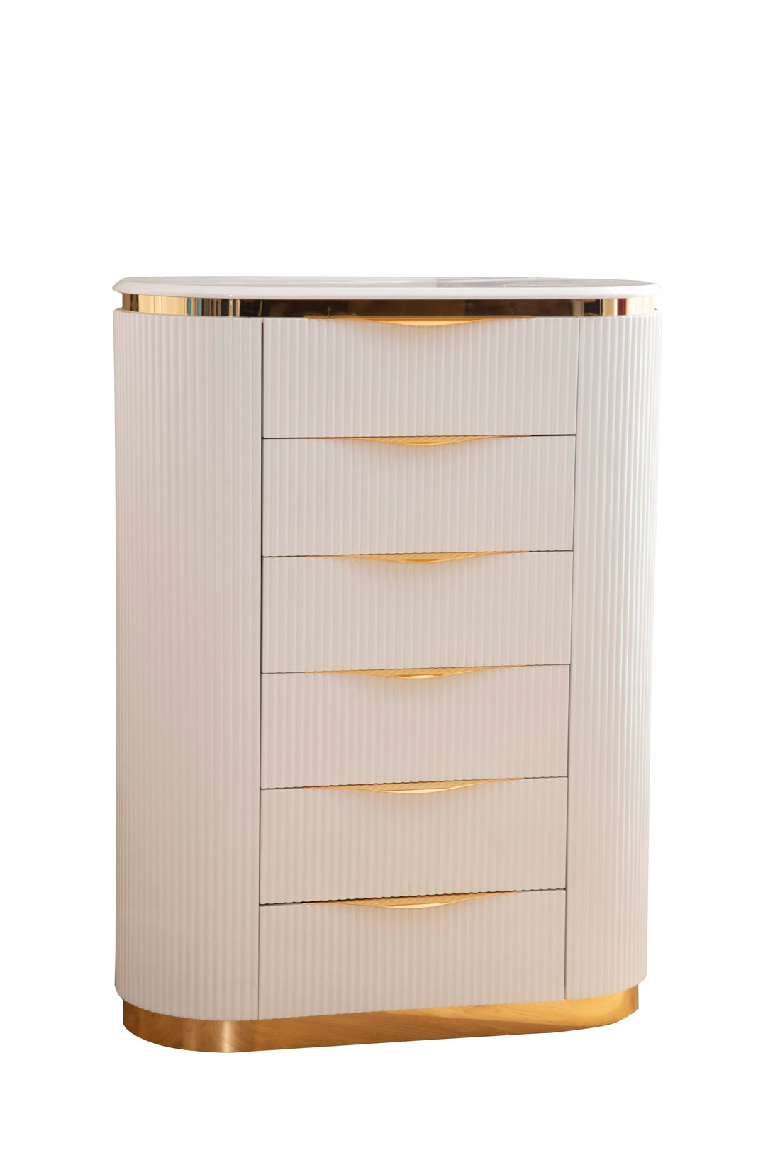 Laura Gold Detailed Chest Made With Wood In White White Drawer 5 Drawers & Above Ball Bearing Glides Bedroom Contemporary,Modern White Solid Wood Mdf Wood