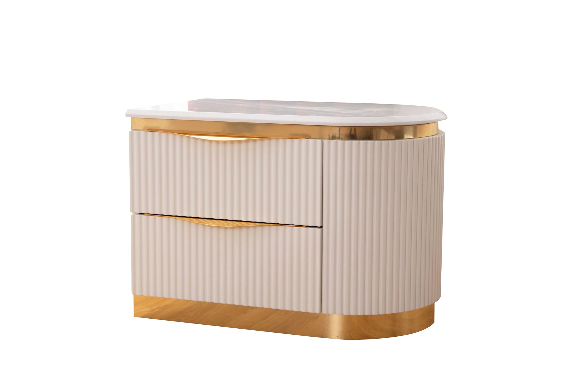 Laura Gold Detailed Right 2 Drawer Nightstand Made With Wood In White White 2 Drawers Bedside Cabinet Bedroom Contemporary,Modern Drawers White Solid Wood Mdf Wood