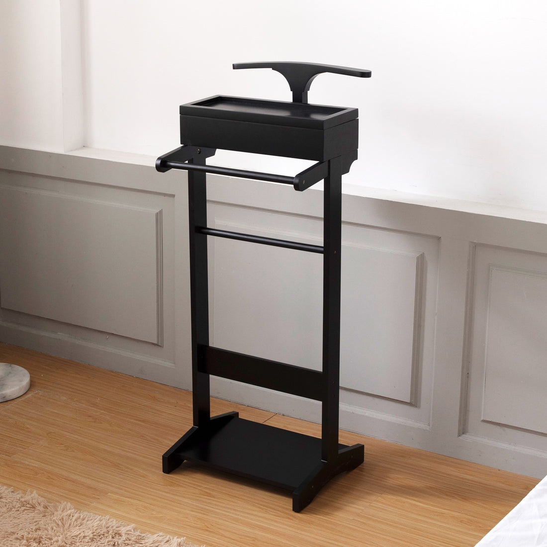 Black Portable Garment Rack,Clothes Valet Stand With Storage Organizer Black Mdf