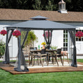 10X10 Outdoor Patio Gazebo Canopy Tent With Ventilated Double Roof And Mosquito Net Detachable Mesh Screen On All Sides ,Suitable For Lawn, Garden, Backyard And Deck,Gray Top Gray Steel