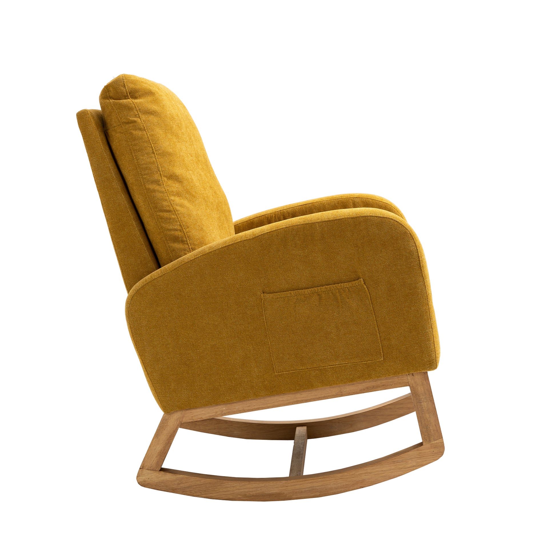 Coolmore Rocking Chair, Modern Glider Chair, Recliner Armchair With Wood Legs And Side Pocket, Nursery Rocking Accent Chair With High Back For Living Room Bedroom Mustard Yellow Linen Mustard Yellow Foam Solid Wood