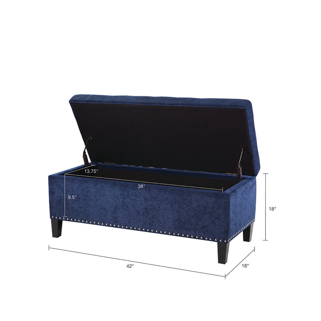 Tufted Top Soft Close Storage Bench Blue Polyester