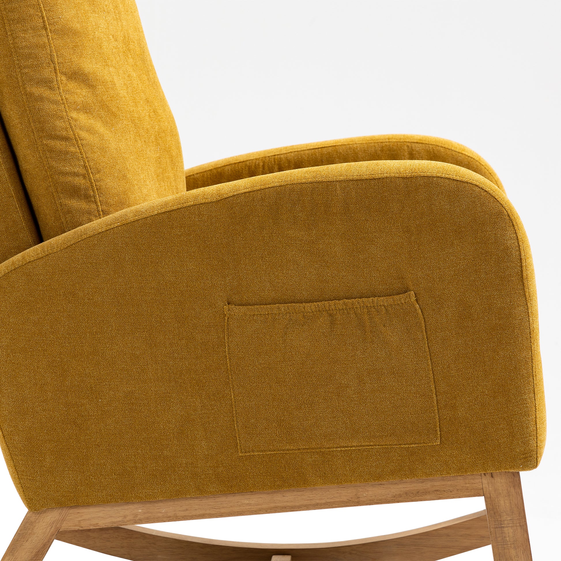 Coolmore Rocking Chair, Modern Glider Chair, Recliner Armchair With Wood Legs And Side Pocket, Nursery Rocking Accent Chair With High Back For Living Room Bedroom Mustard Yellow Linen Mustard Yellow Foam Solid Wood