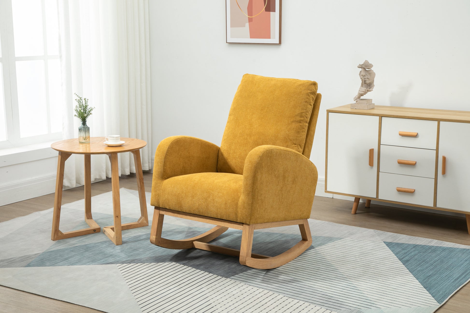 Coolmore Rocking Chair, Modern Glider Chair, Recliner Armchair With Wood Legs And Side Pocket, Nursery Rocking Accent Chair With High Back For Living Room Bedroom Mustard Yellow Linen Mustard Yellow Foam Solid Wood