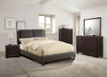 Eastern King Size Bed 1Pc Bed Set Brown Faux Leather Upholstered Two Panel Bed Frame Headboard Bedroom Furniture Box Spring Not Required King Brown Wood Bedroom Modern Pine Bed Frame Faux Leather Particle Board