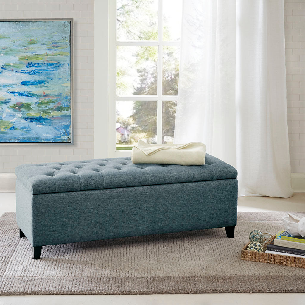 Tufted Top Soft Close Storage Bench Blue Polyester