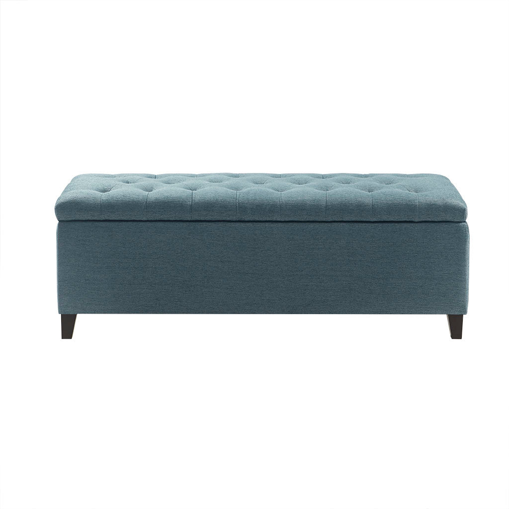 Tufted Top Soft Close Storage Bench Blue Polyester