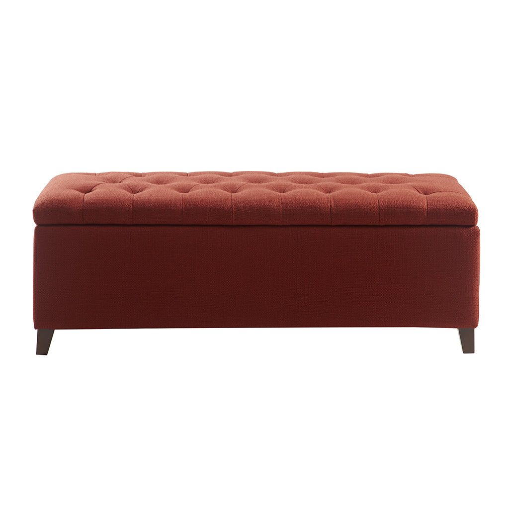 Tufted Top Soft Close Storage Bench Rust Red Polyester