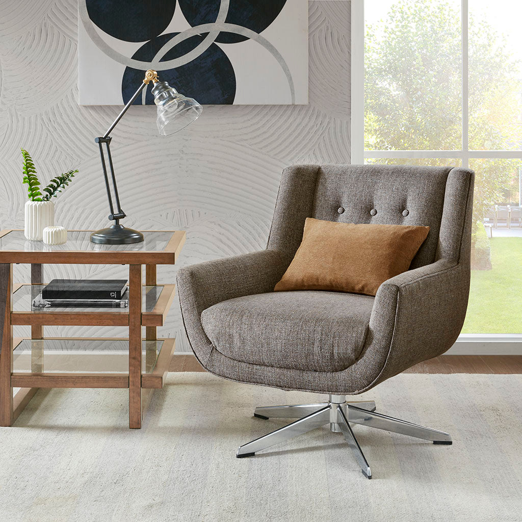 Swivel Lounge Chair, Star Based Swivel Brown Multi Wood