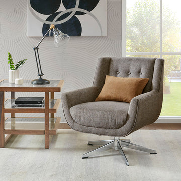 Swivel Lounge Chair, Star Based Swivel Brown Multi Wood