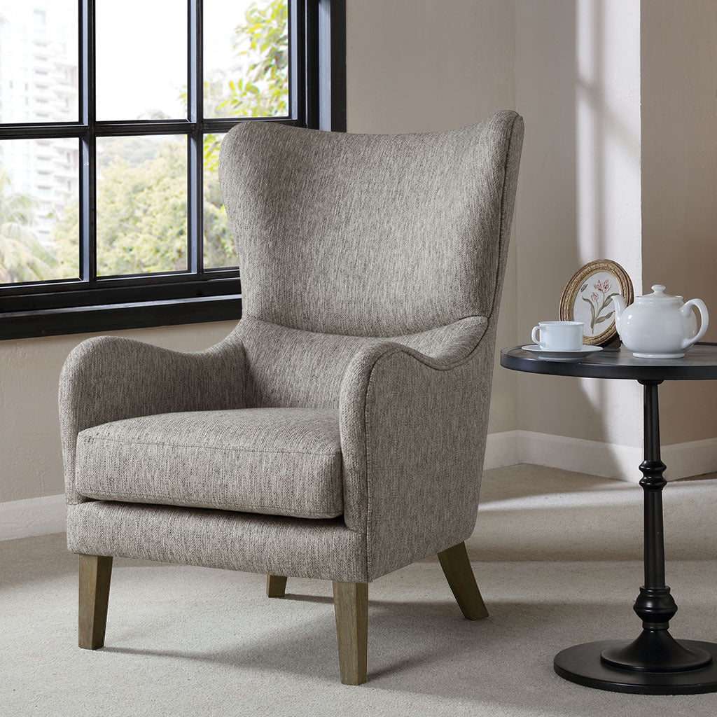 Arianna Swoop Wing Chair Grey Solid Wood